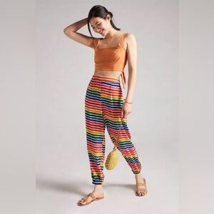 Farm Rio Anthropologie Rainbow Boho Freespirit Joggers High Waist Crop Pant Sz M